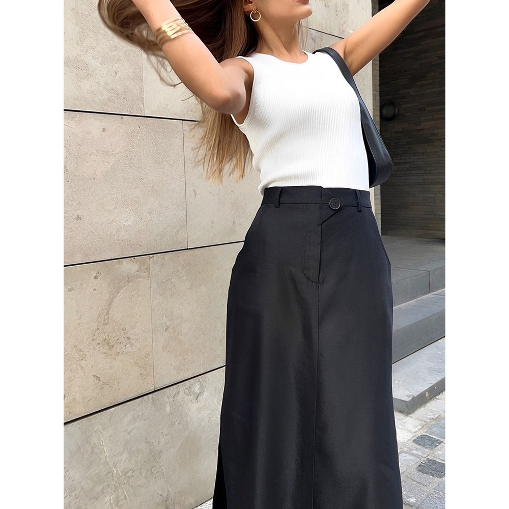 Commense‎ Basic Buttoned Maxi Skirt black size XS… - image 4